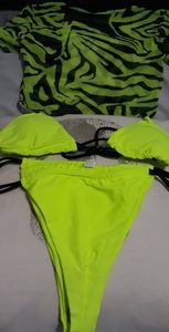 Neon yellow 3 piece thong Bikini